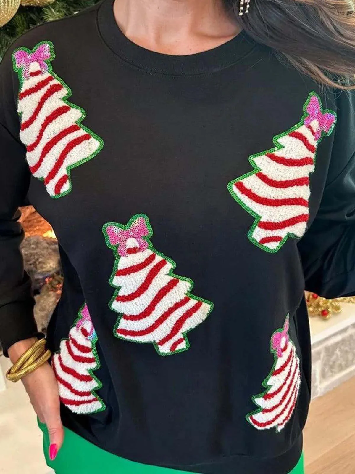 1970s Christmas Tree Sequined Sweatshirt - Image 8