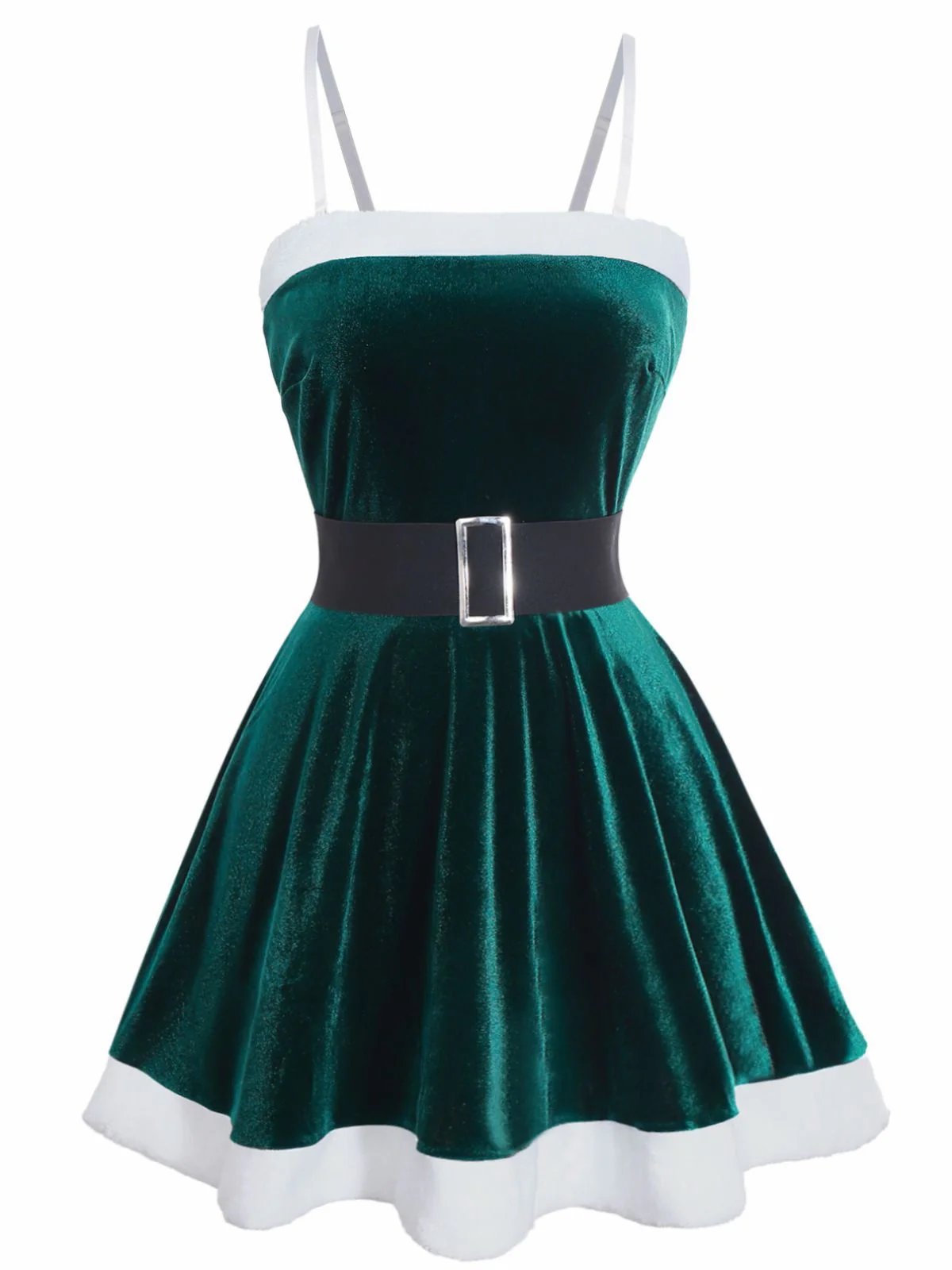 1970s Christmas Velvet Plush Spaghetti Strap Mini Dress - Image 2