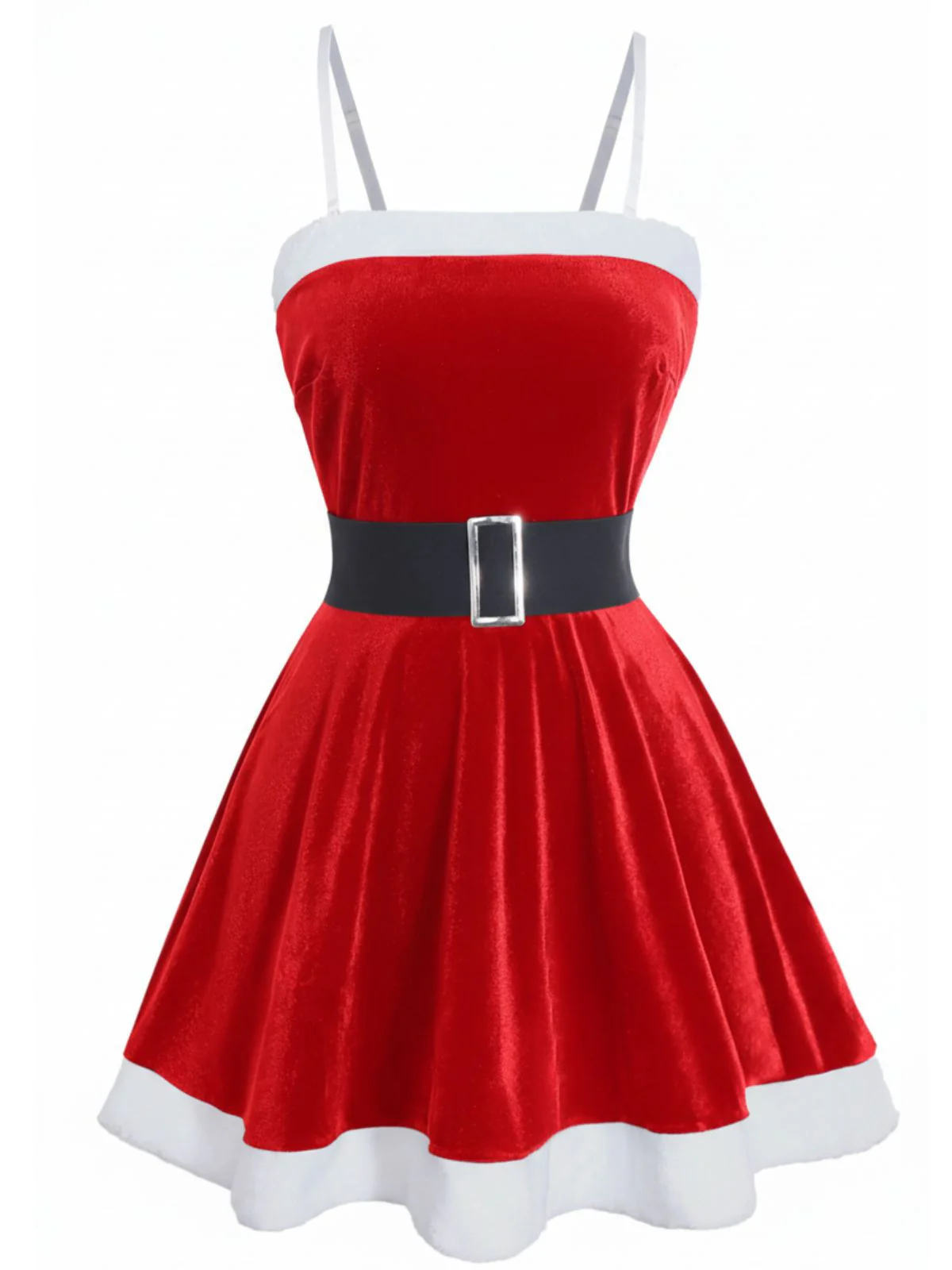 1970s Christmas Velvet Plush Spaghetti Strap Mini Dress - Image 6