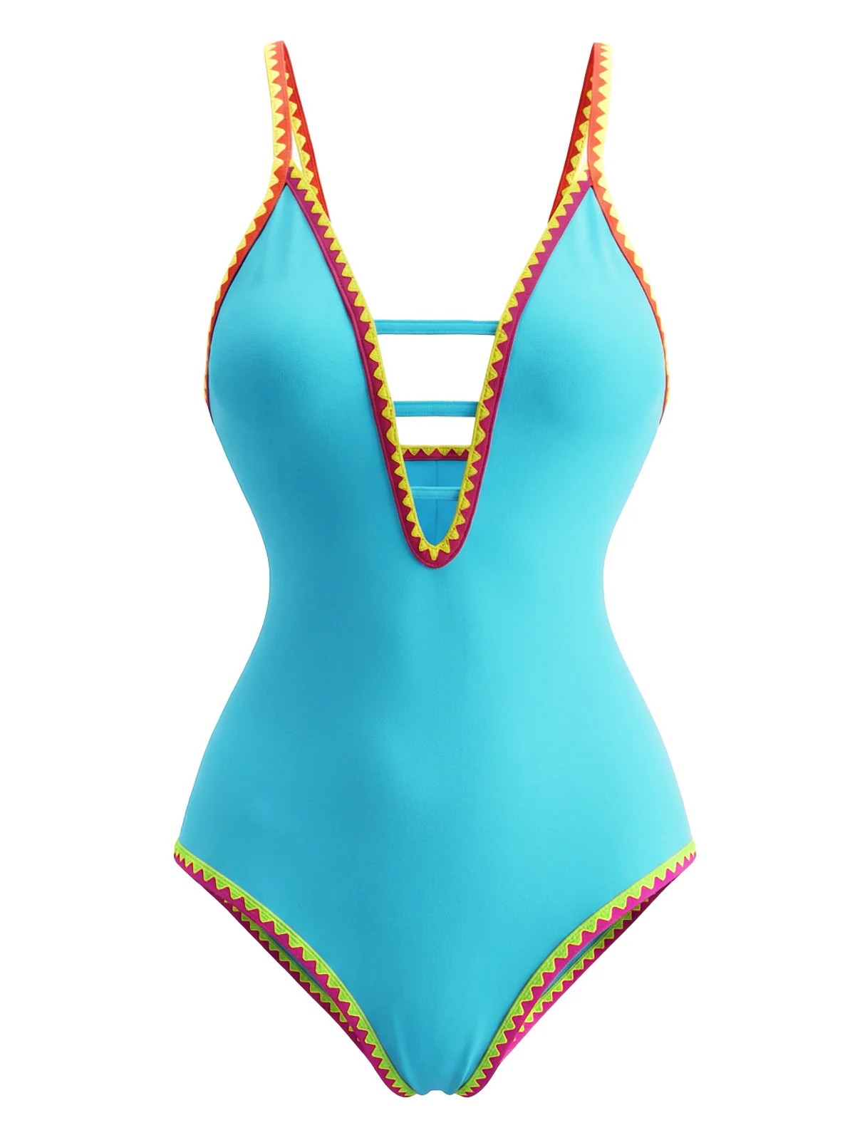 1970s Color Block Strap Cut-Out Swimsuit - Image 2