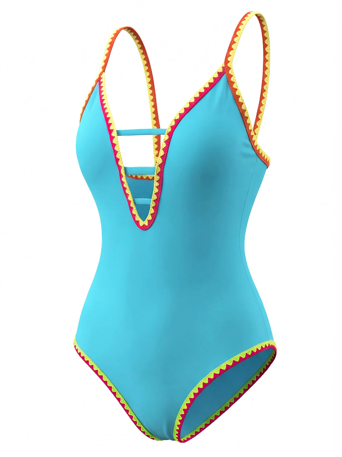 1970s Color Block Strap Cut-Out Swimsuit - Image 3