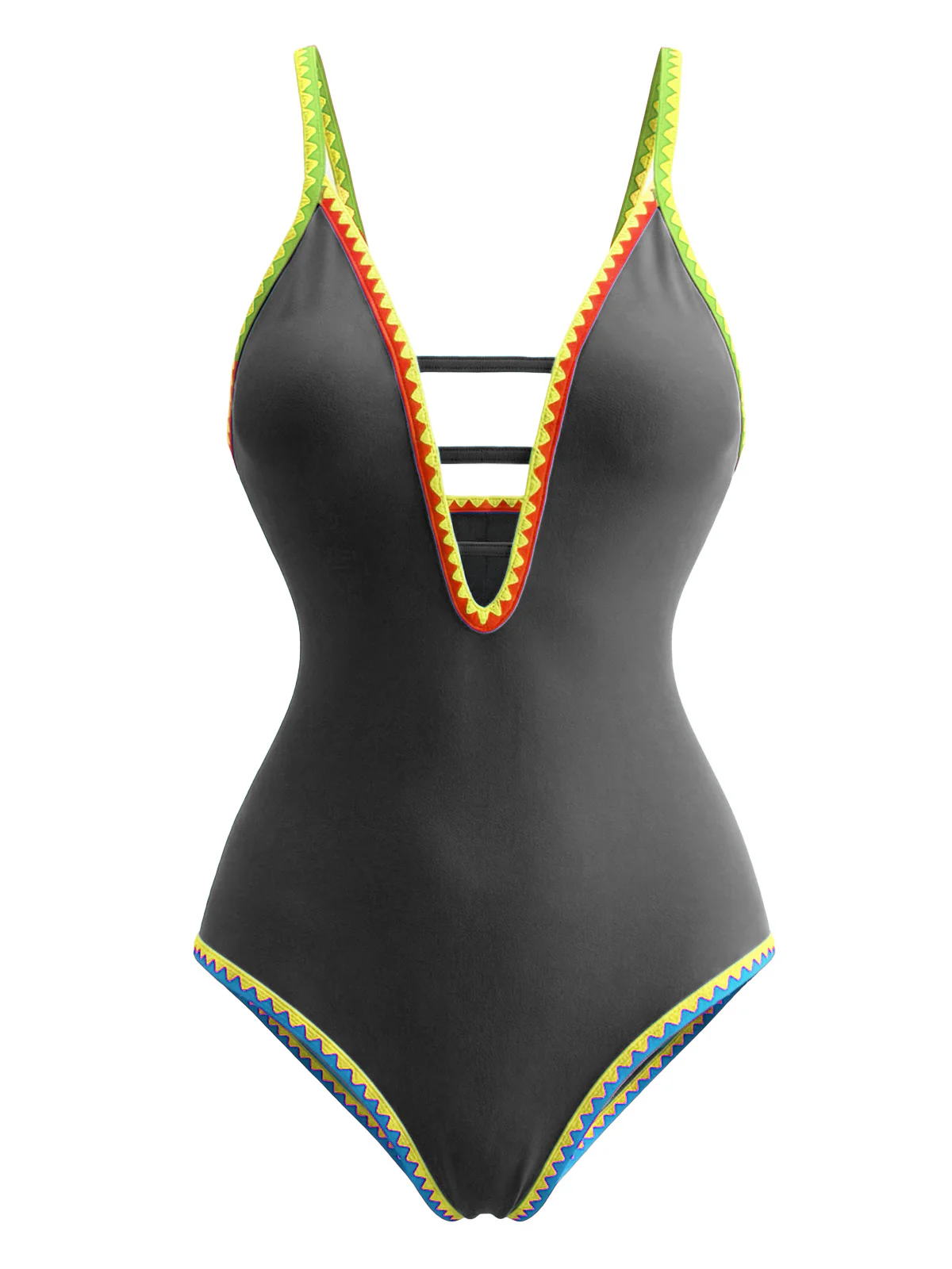 1970s Color Block Strap Cut-Out Swimsuit - Image 5