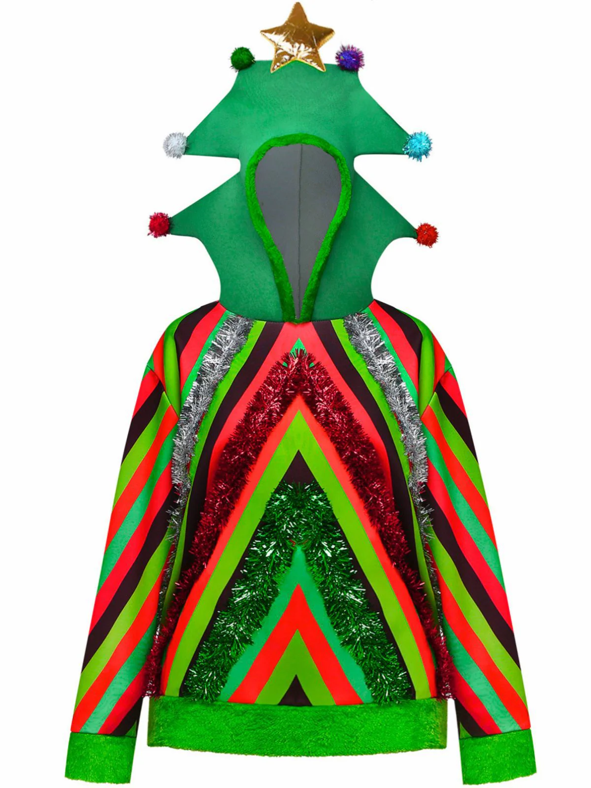 1970s Colorful Christmas Tree 3D Embellished Hoodie Sweater - Image 2
