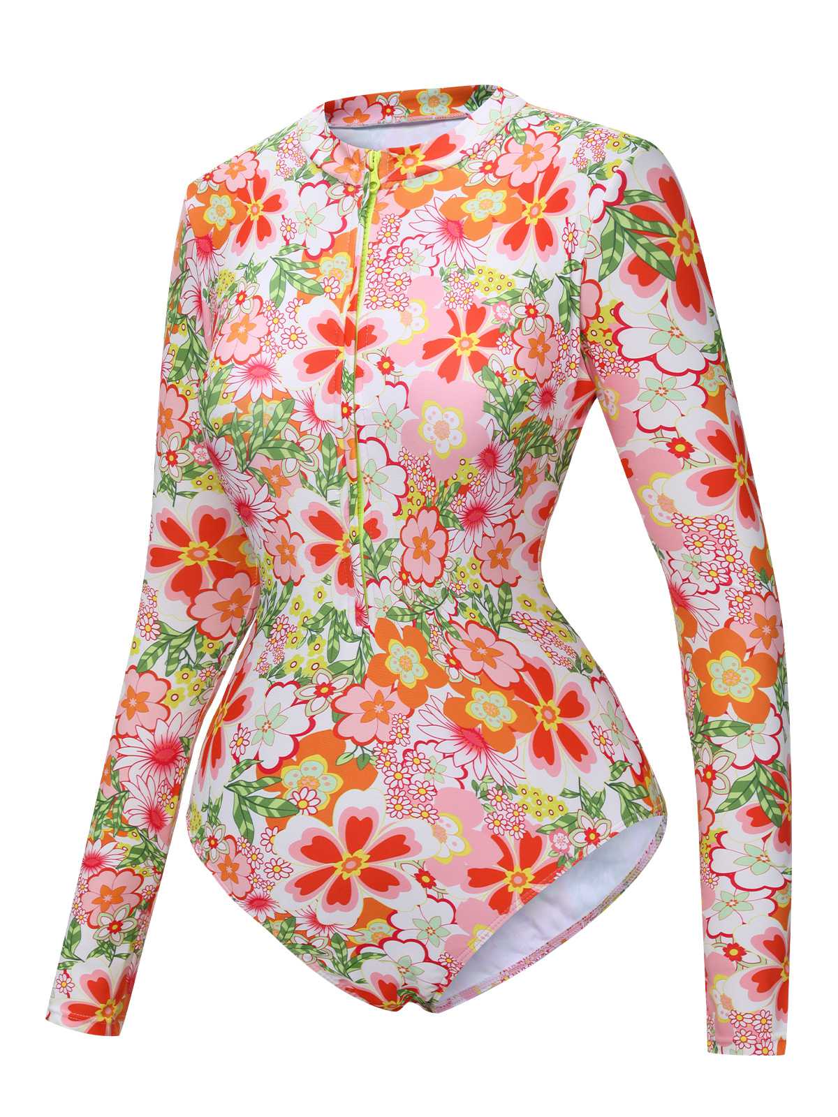 1970s Colorful Floral Print One-Piece Swimsuit - Image 2