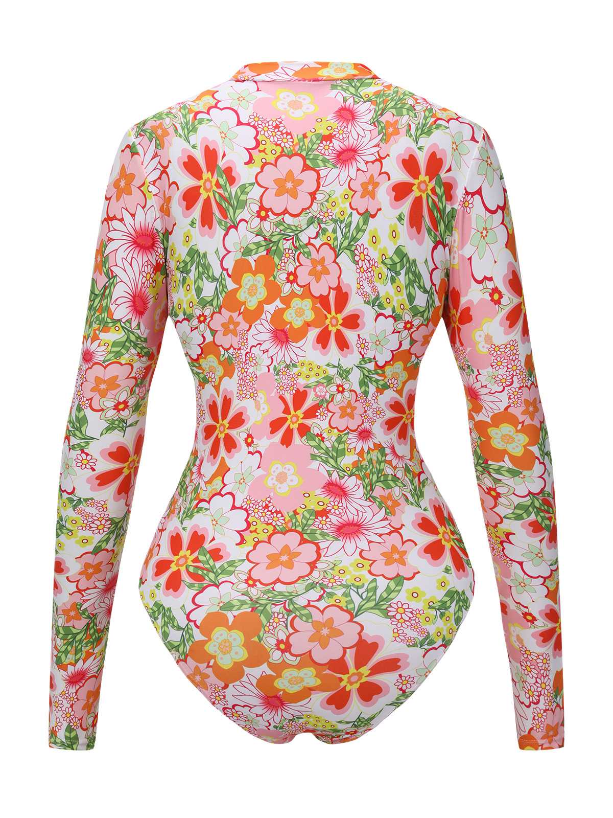 1970s Colorful Floral Print One-Piece Swimsuit - Image 3