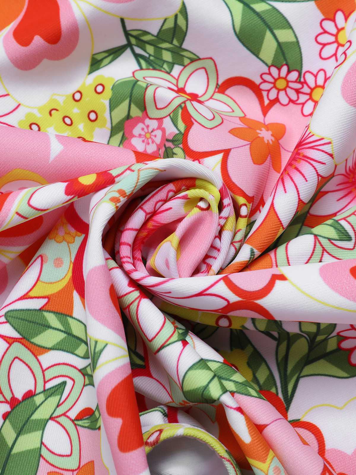 1970s Colorful Floral Print One-Piece Swimsuit - Image 4