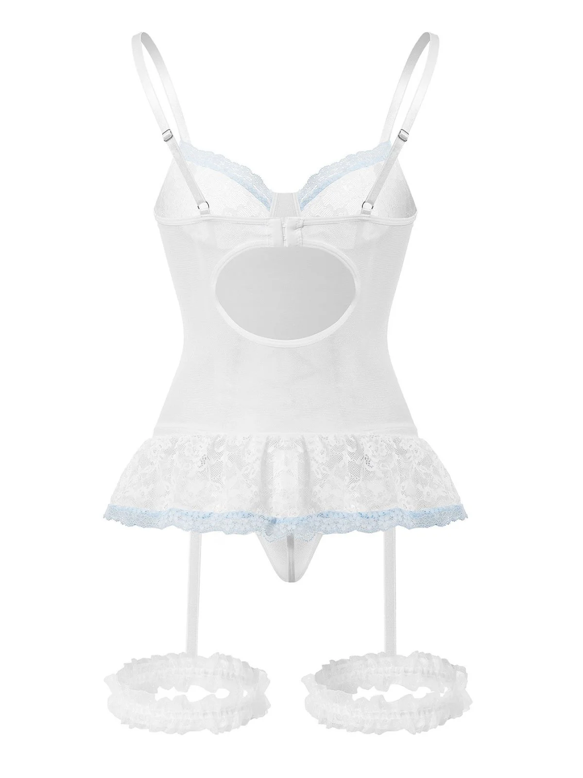 1970s Contrasted Lace Mesh Bow Lace-Up Lingerie Set - Image 12