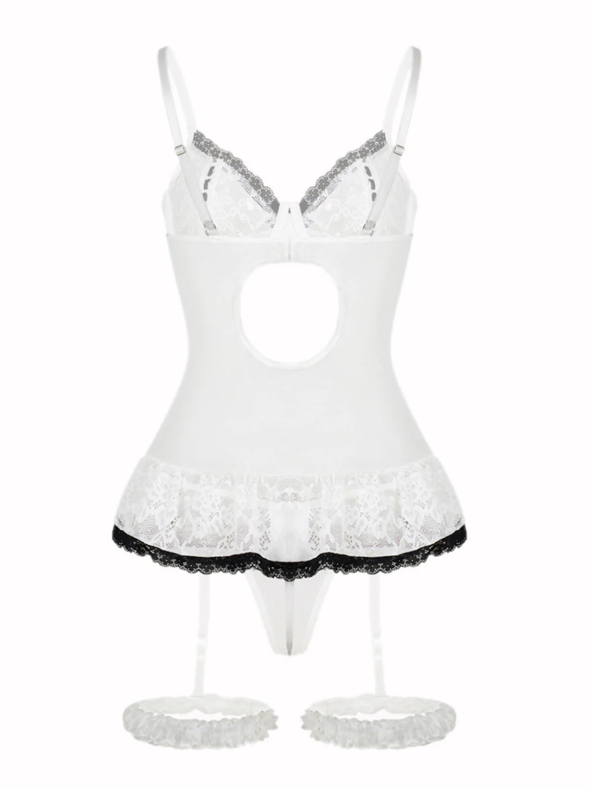 1970s Contrasted Lace Mesh Bow Lace-Up Lingerie Set - Image 18