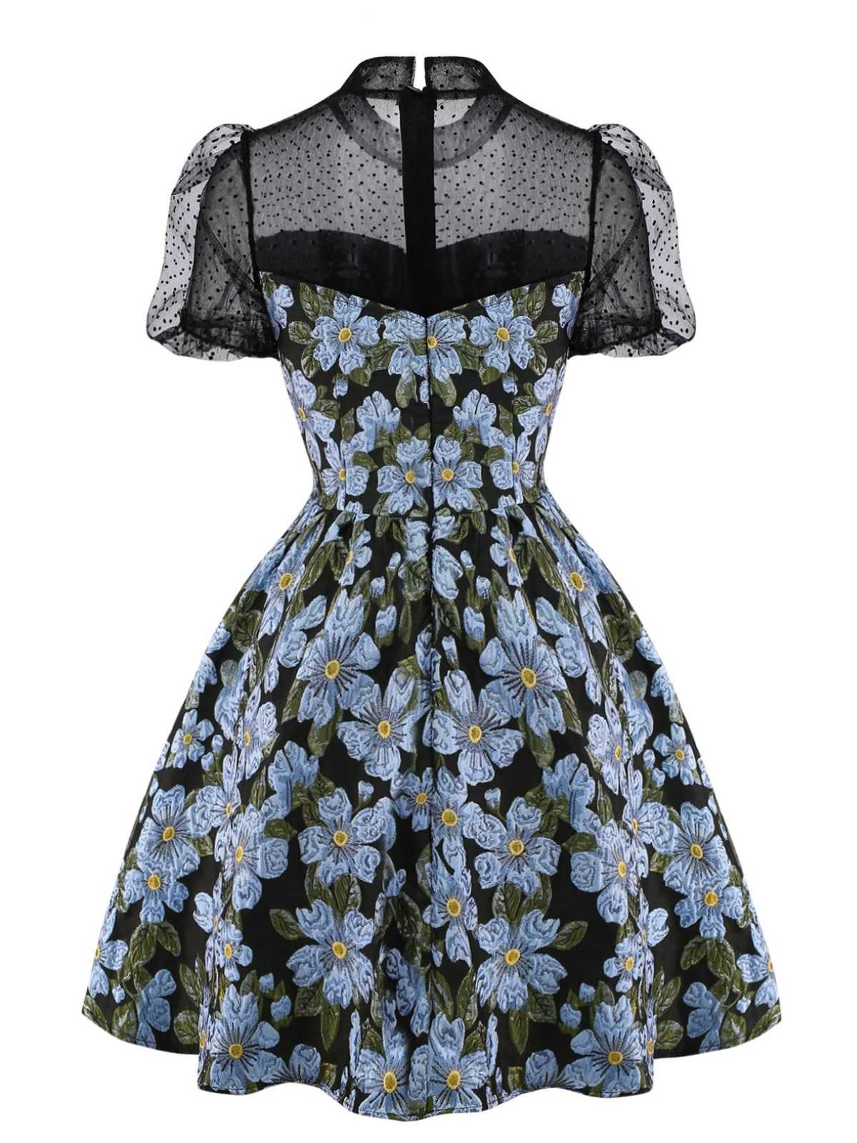 1970s Daisy Polka Dot Mesh Dress - Image 2