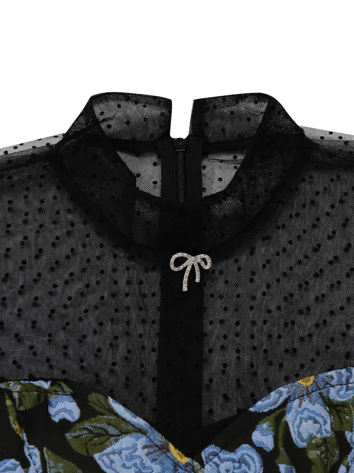 1970s Daisy Polka Dot Mesh Dress - Image 4