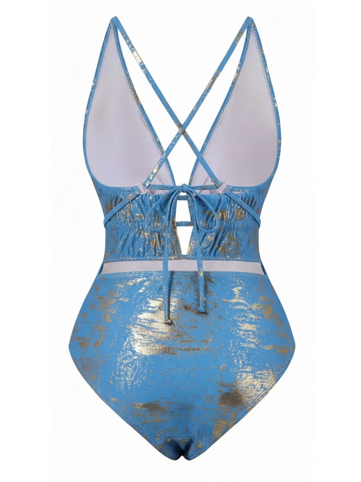 1970s Deep V Halter Distressed Textured One-Piece Swimsuit - Image 12