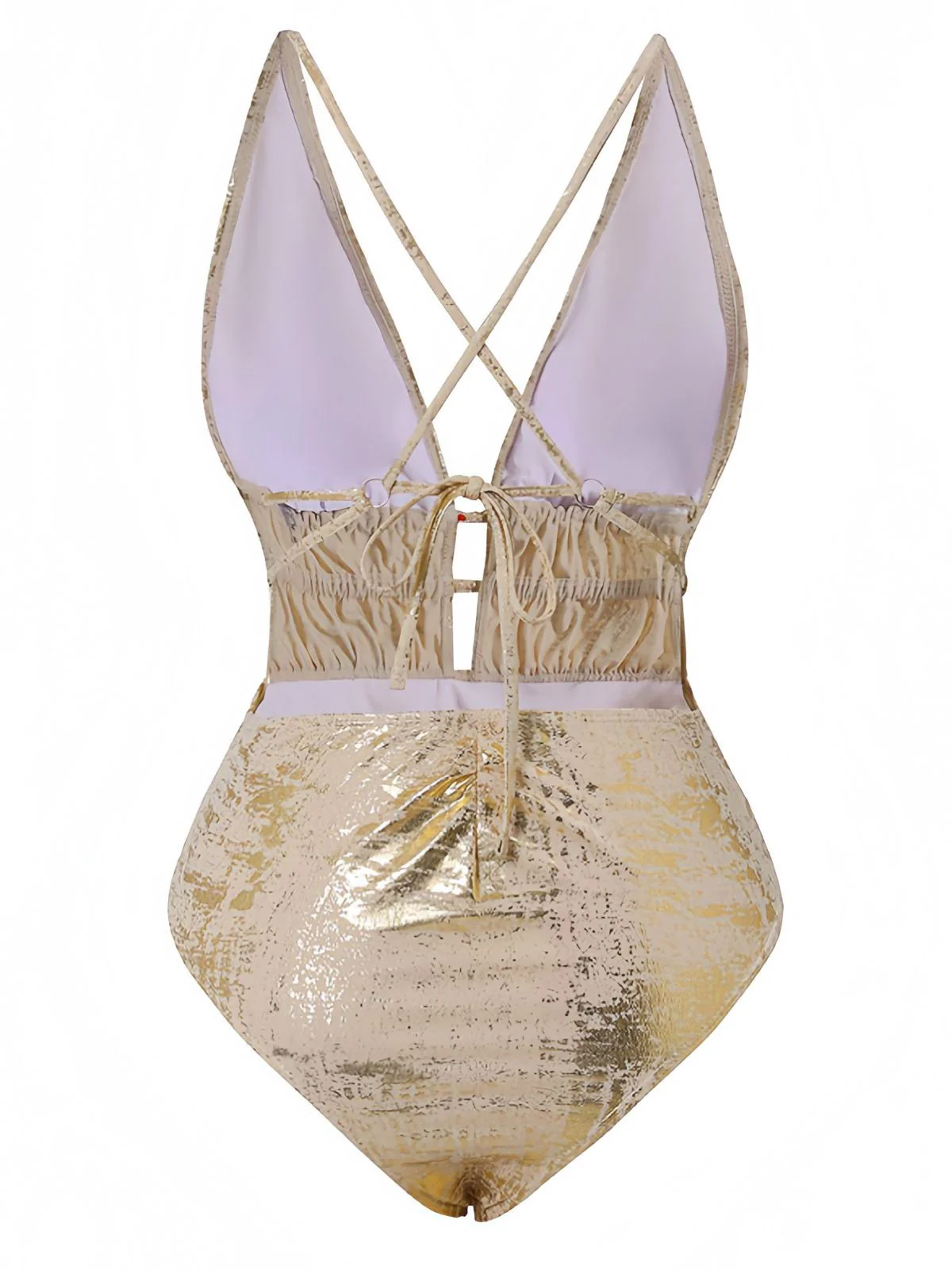 1970s Deep V Halter Distressed Textured One-Piece Swimsuit - Image 3
