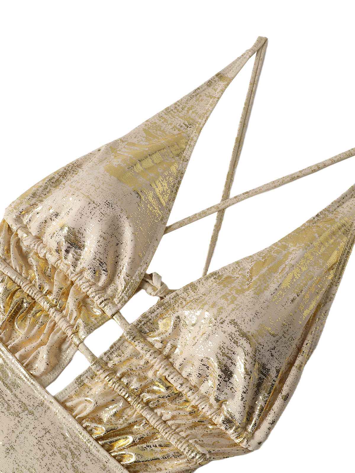 1970s Deep V Halter Distressed Textured One-Piece Swimsuit - Image 4