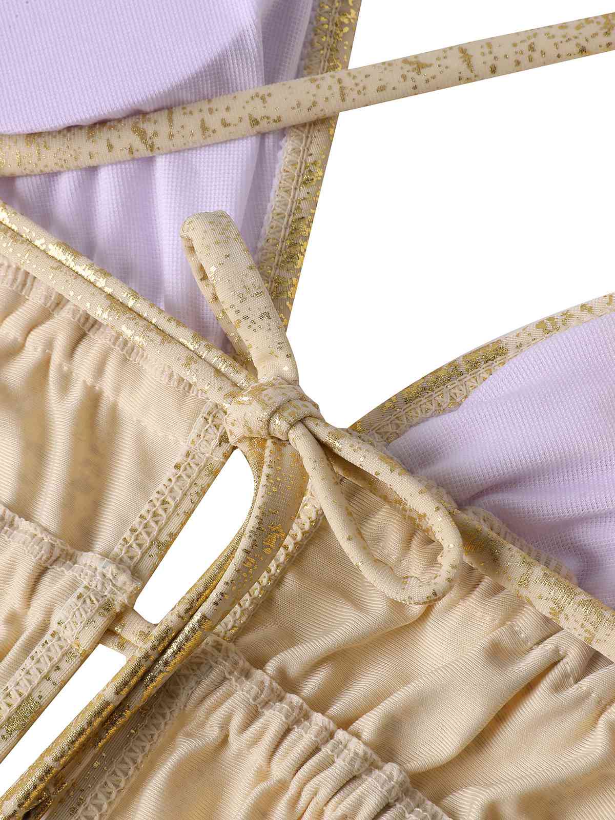 1970s Deep V Halter Distressed Textured One-Piece Swimsuit - Image 5