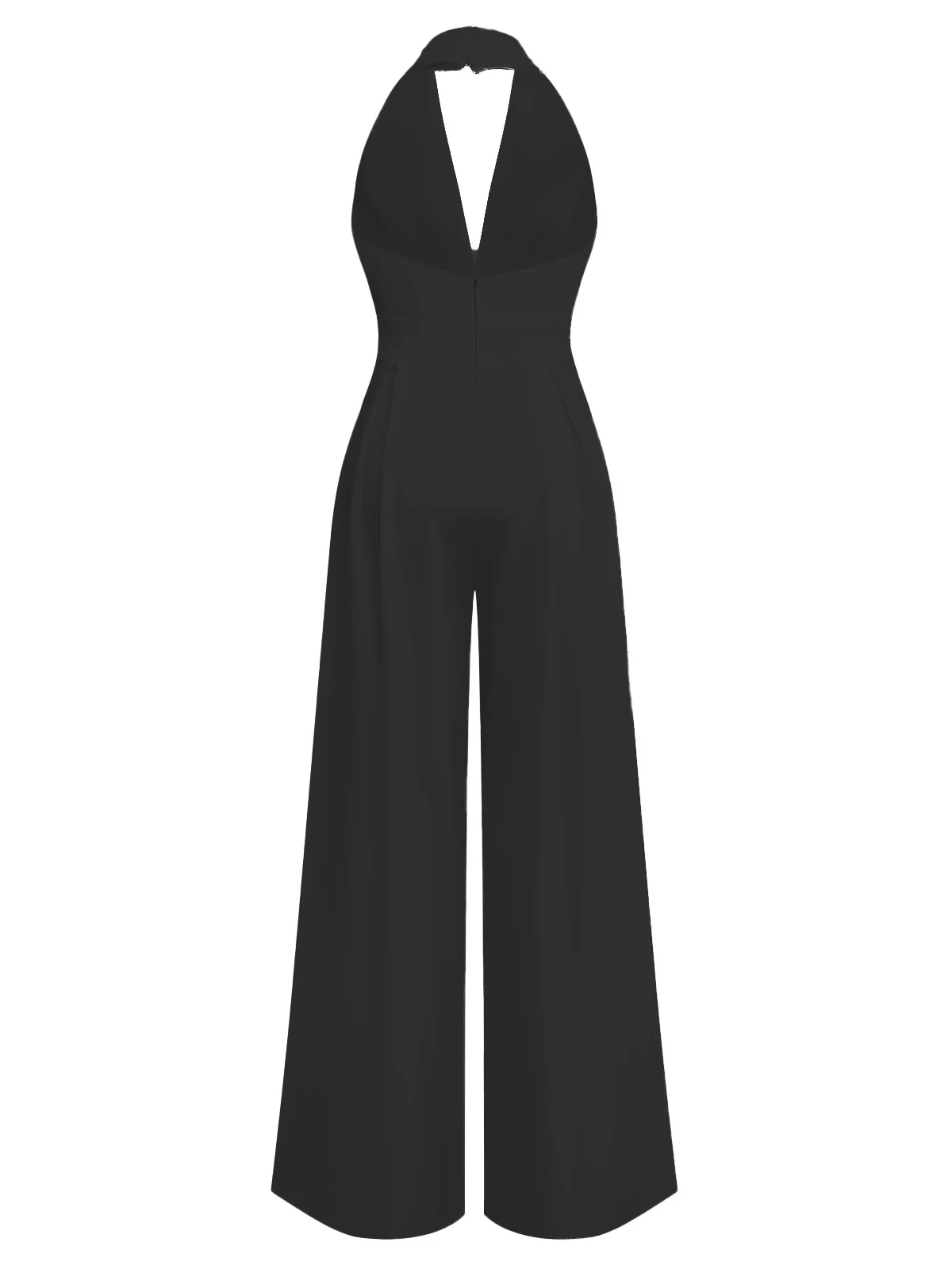 1970s Deep V-Neck Solid Super Wideleg Jumpsuit - Image 2