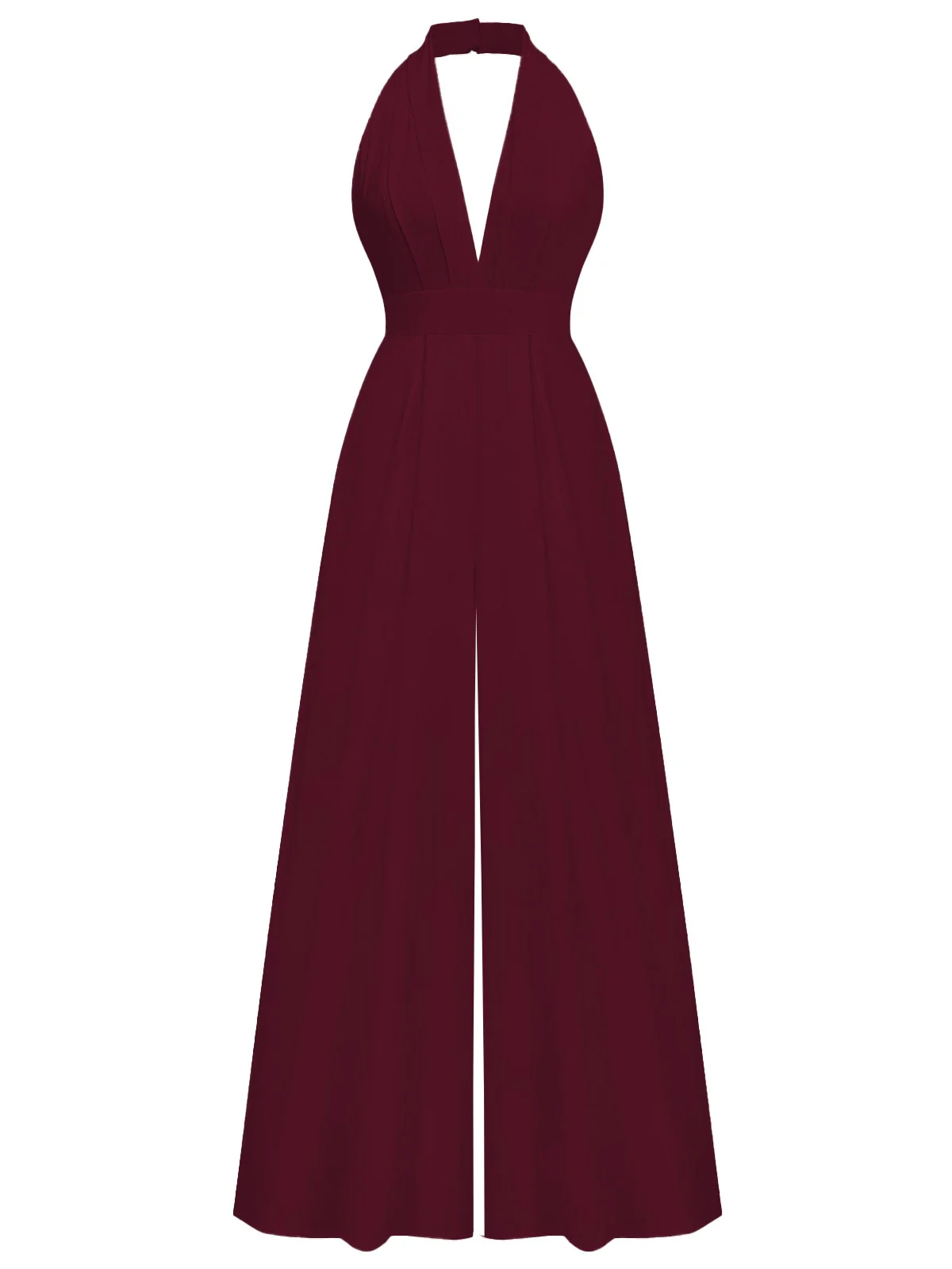 1970s Deep V-Neck Solid Super Wideleg Jumpsuit - Image 3