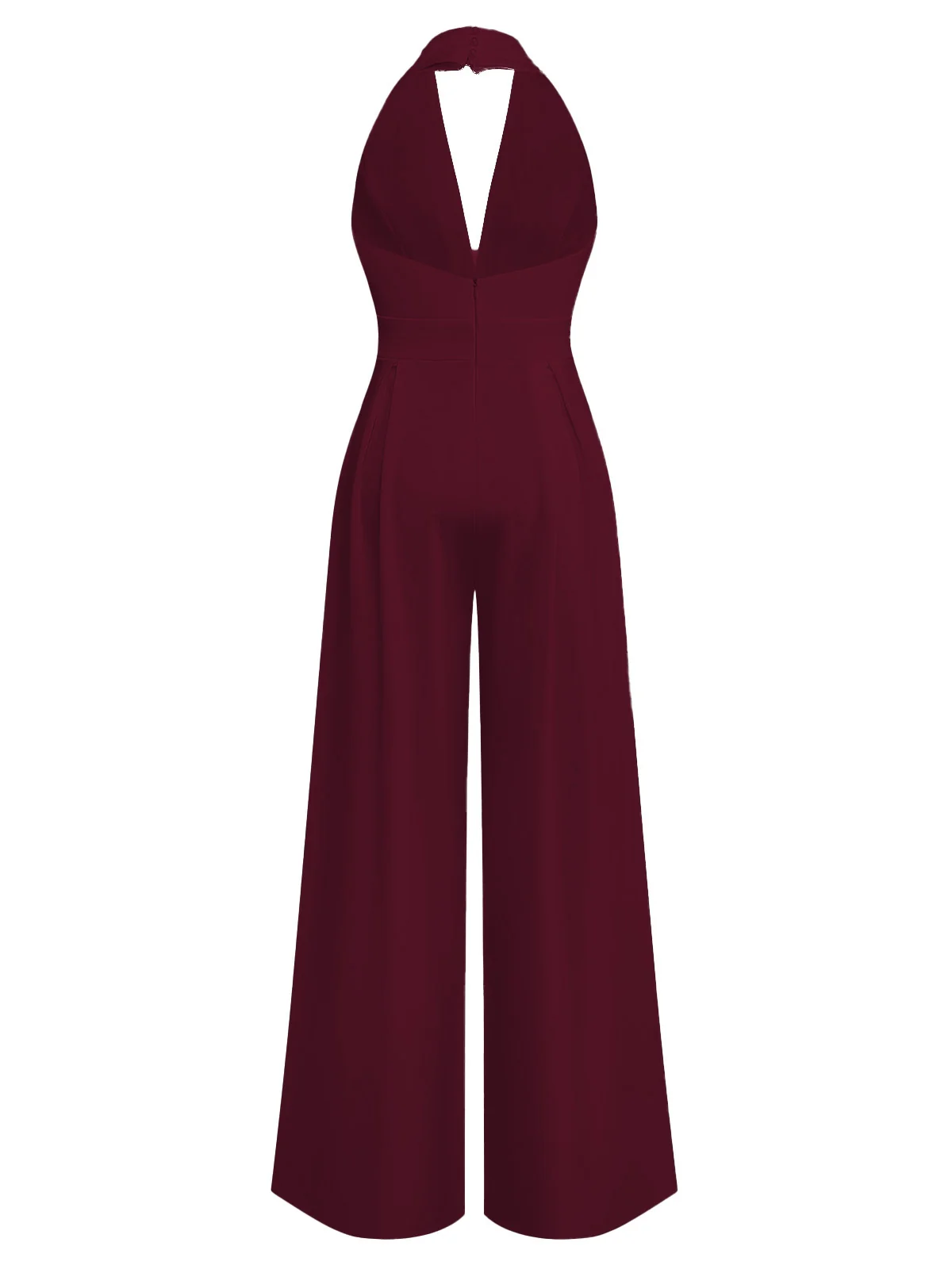 1970s Deep V-Neck Solid Super Wideleg Jumpsuit - Image 4