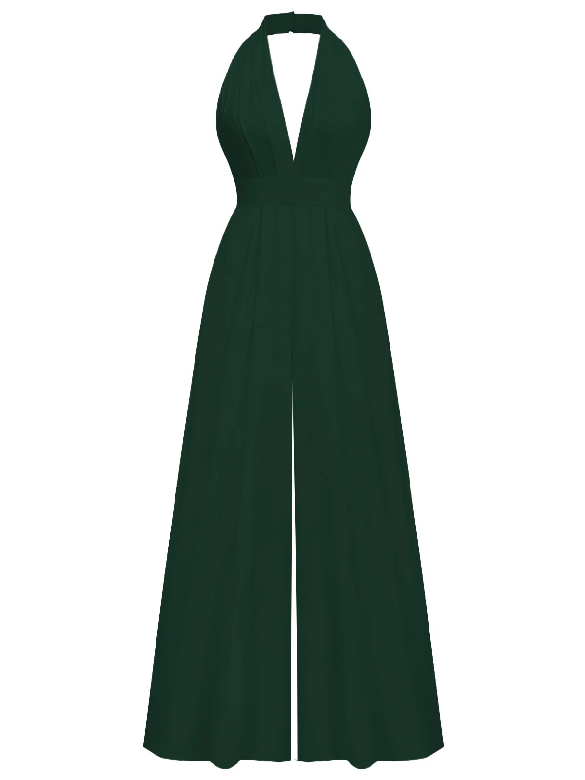 1970s Deep V-Neck Solid Super Wideleg Jumpsuit - Image 5