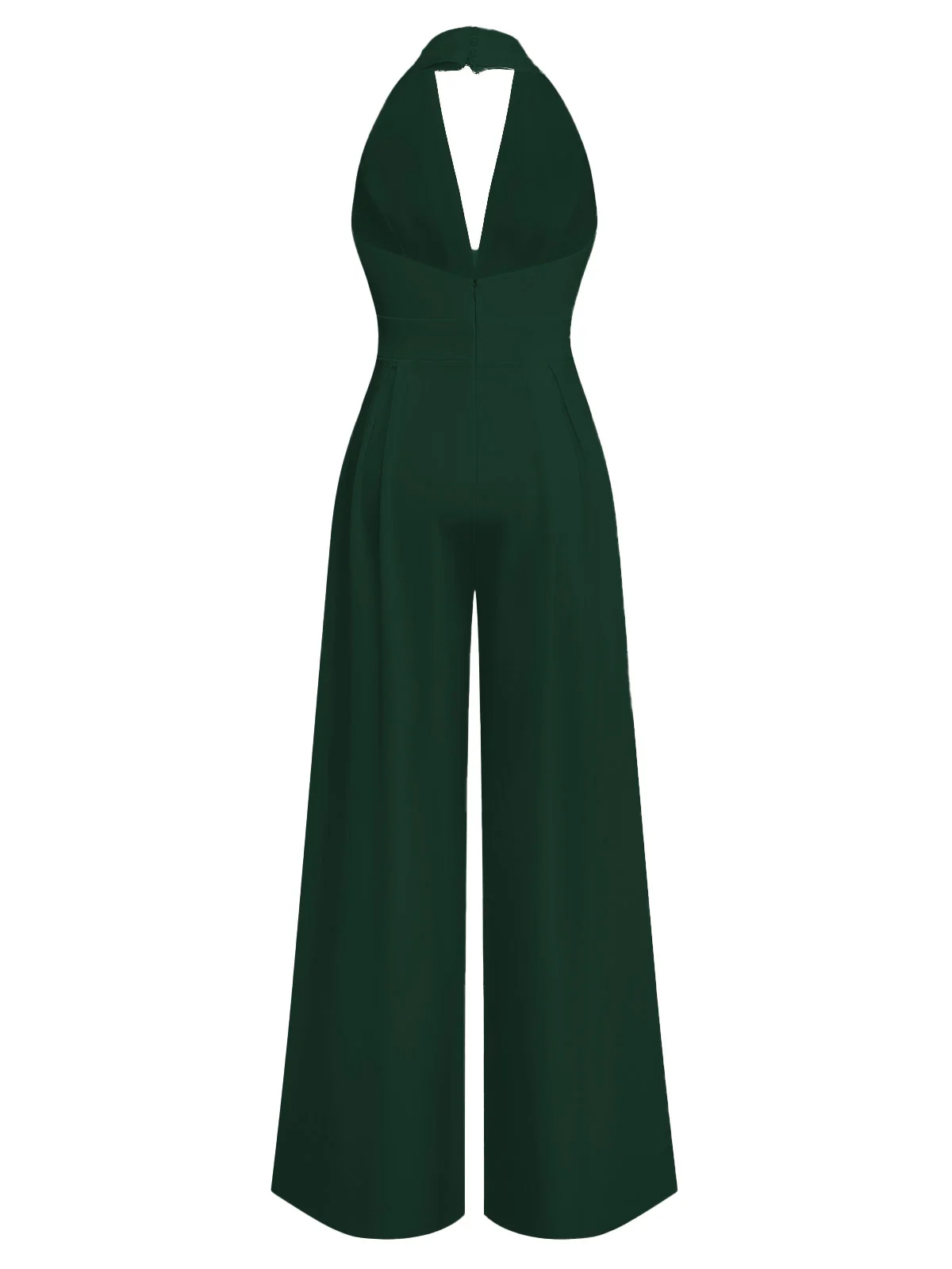 1970s Deep V-Neck Solid Super Wideleg Jumpsuit - Image 6
