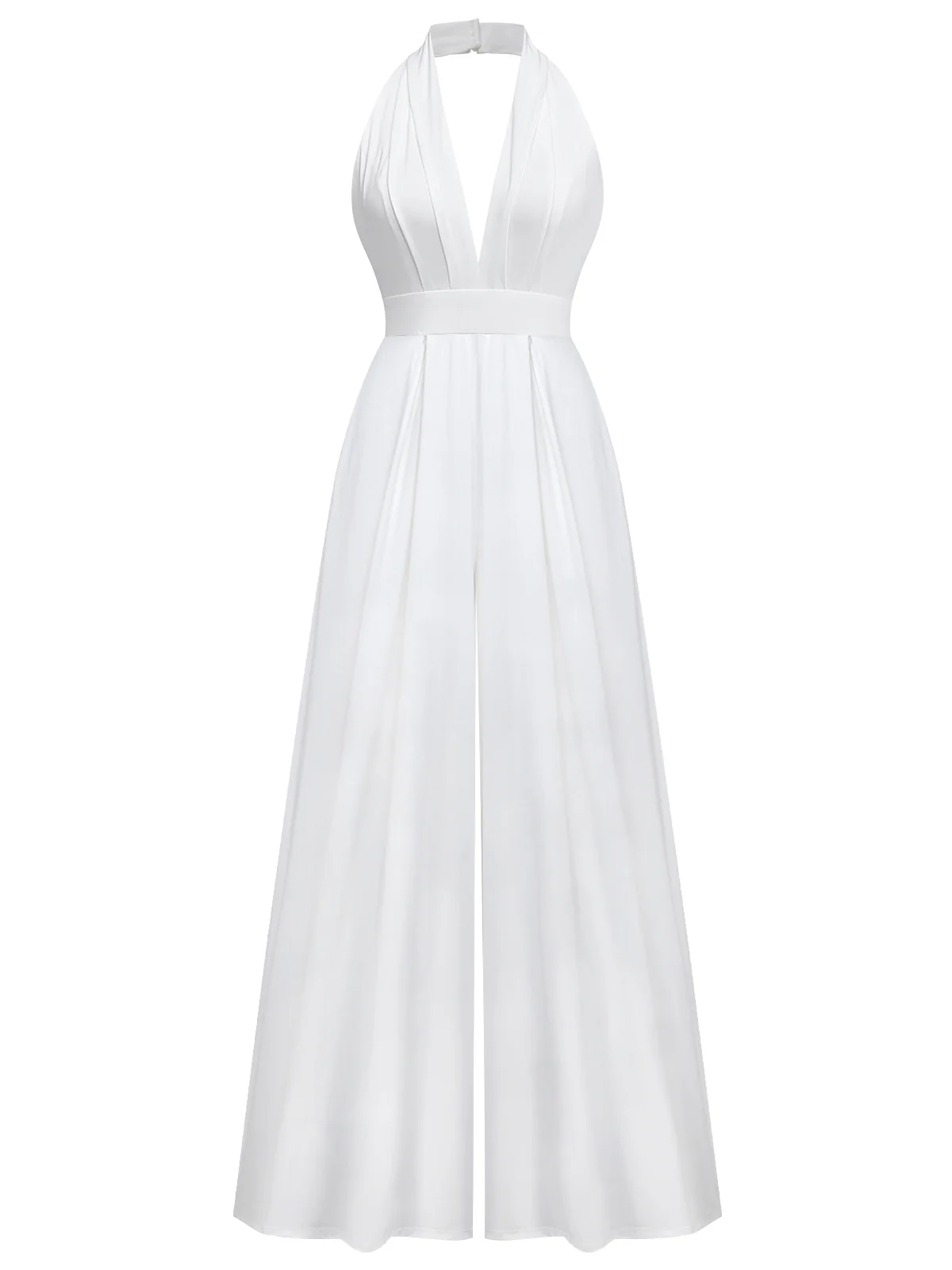 1970s Deep V-Neck Solid Super Wideleg Jumpsuit - Image 7