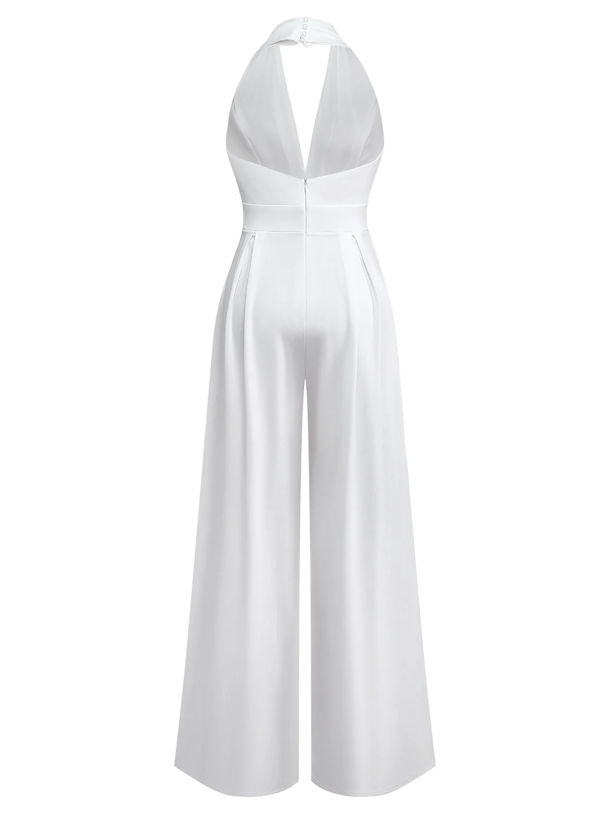 1970s Deep V-Neck Solid Super Wideleg Jumpsuit - Image 8