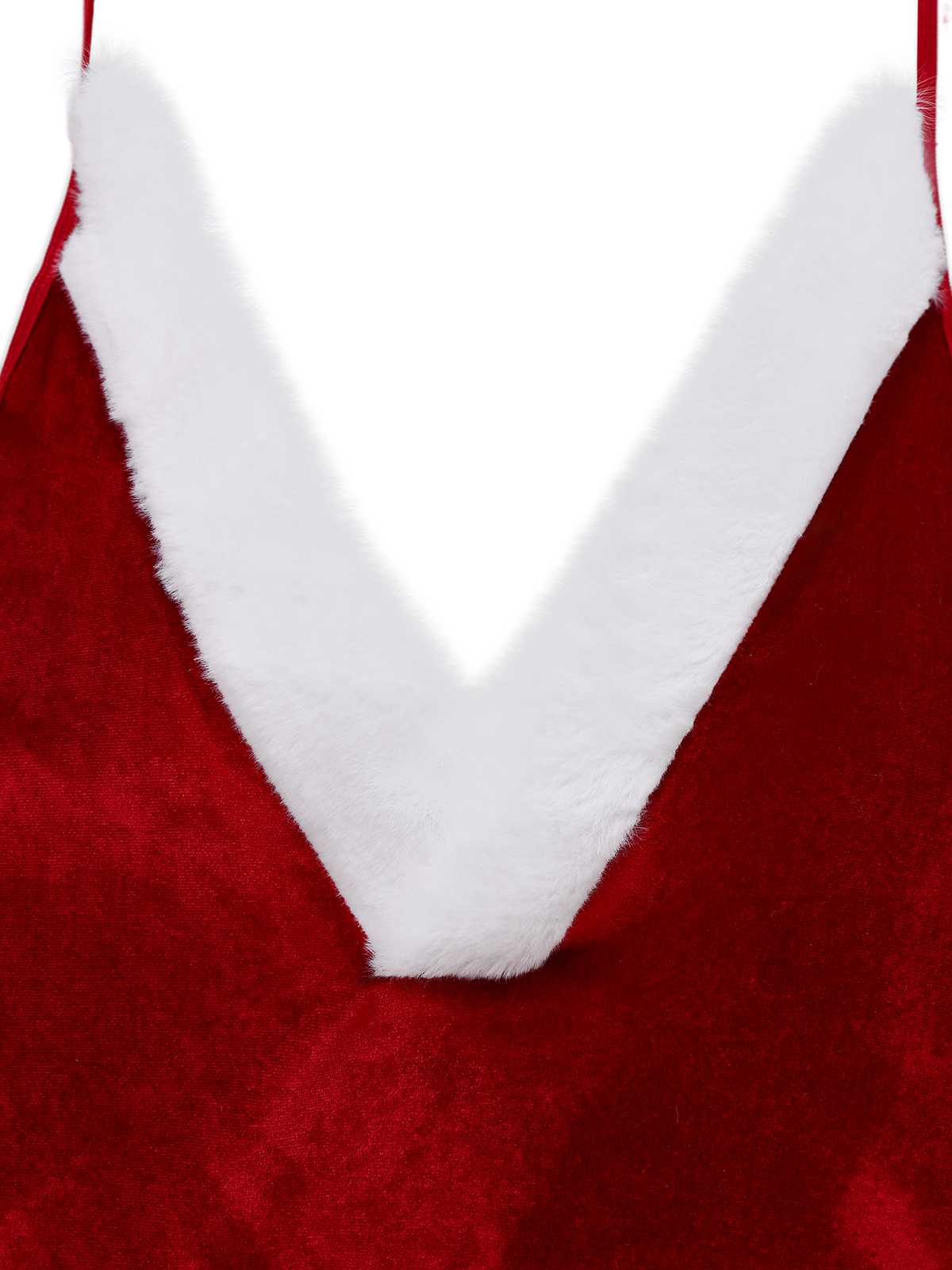 1970s Deep V Velvet Christmas Plush Bodysuit With Hat - Image 6