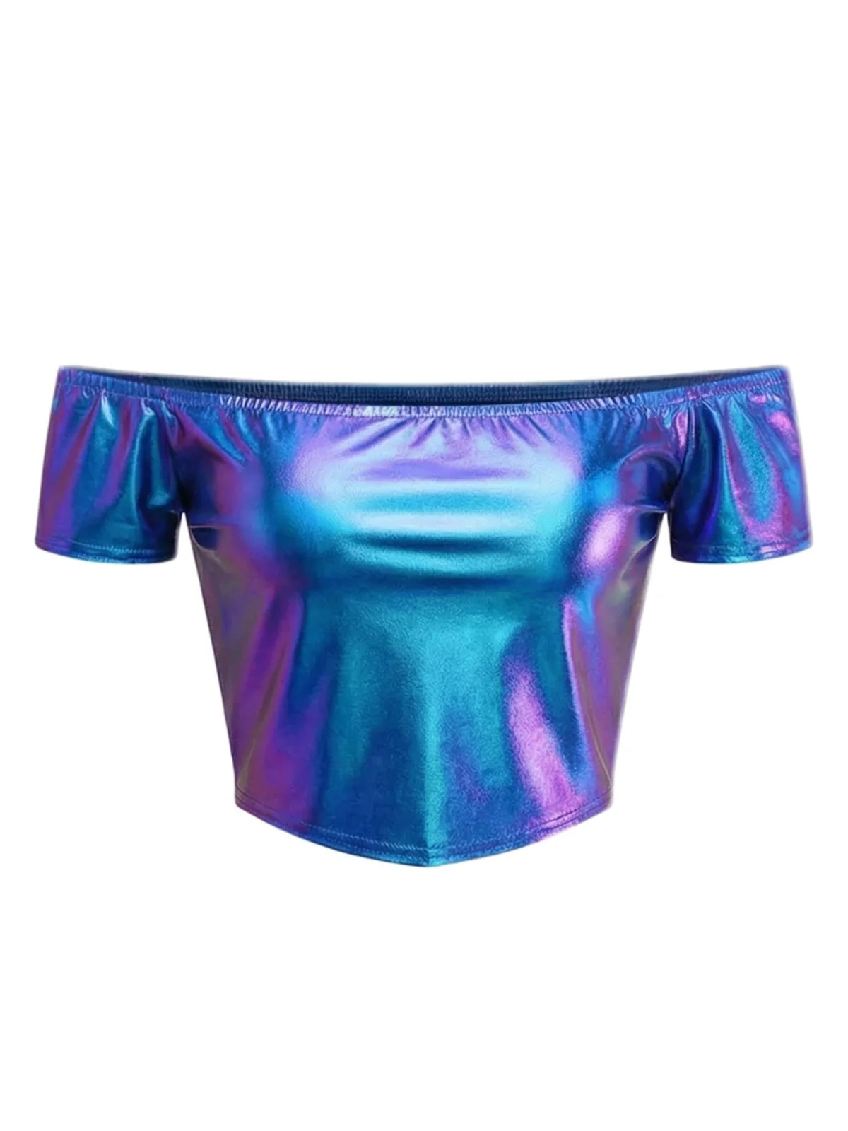 2PCS Metallic 1970 Disco Off-Shoulder Top & Pleated Skirt - Image 3