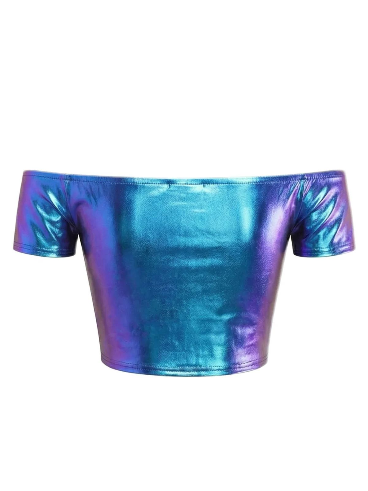 1970s Disco Metallic Off-Shoulder Short Sleeve Top - Image 2