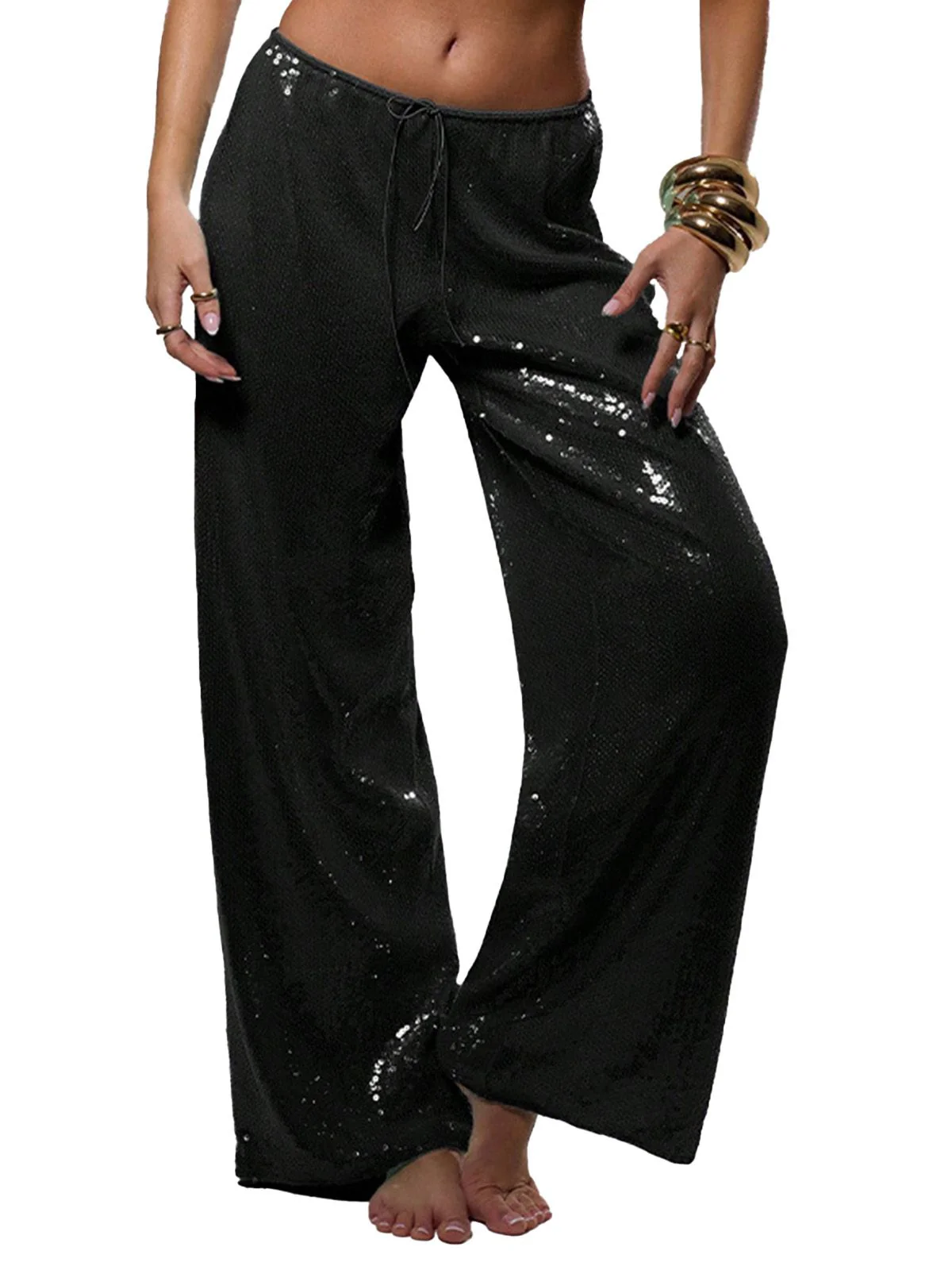 1970s Disco Sequined Wide Leg Casual Pants - Image 4