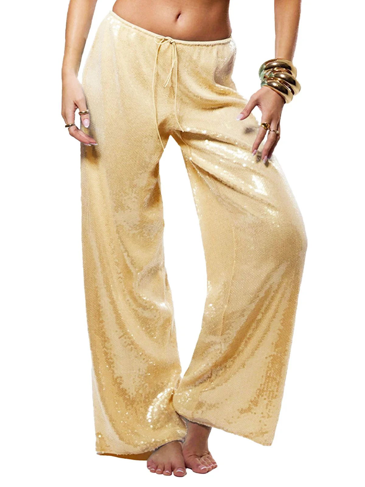 1970s Disco Sequined Wide Leg Casual Pants - Image 6