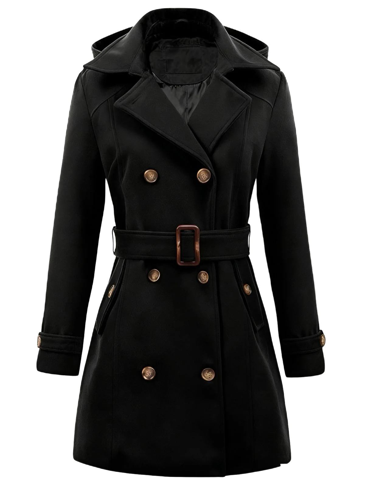 1970s Double-Breasted Faux Wool Hood Coat - Image 3