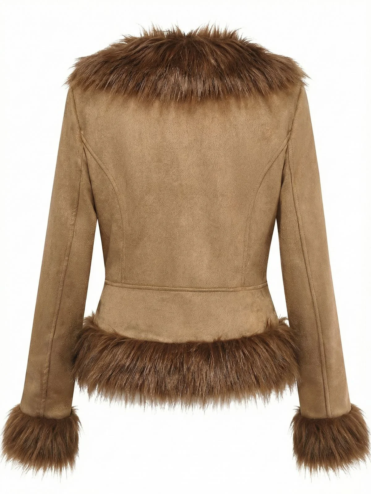 1970s Faux Suede Fur Trim Embroidered Rose Jacket - Image 3