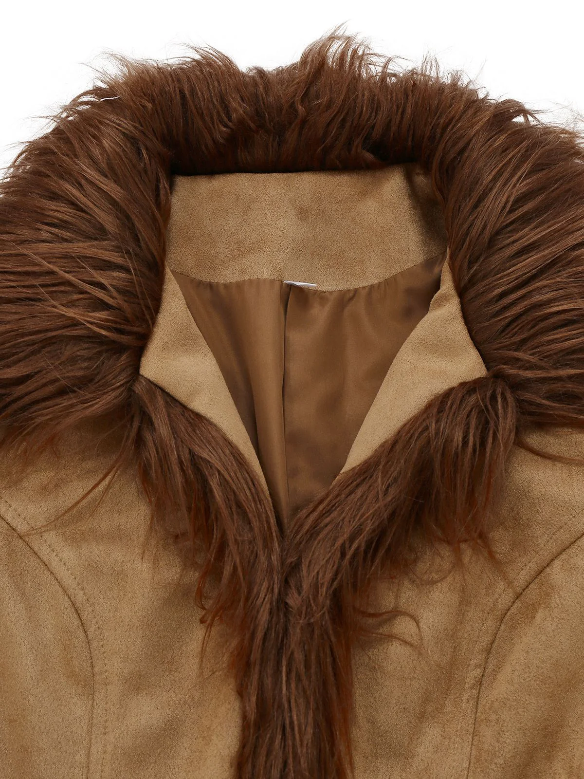 1970s Faux Suede Fur Trim Embroidered Rose Jacket - Image 4