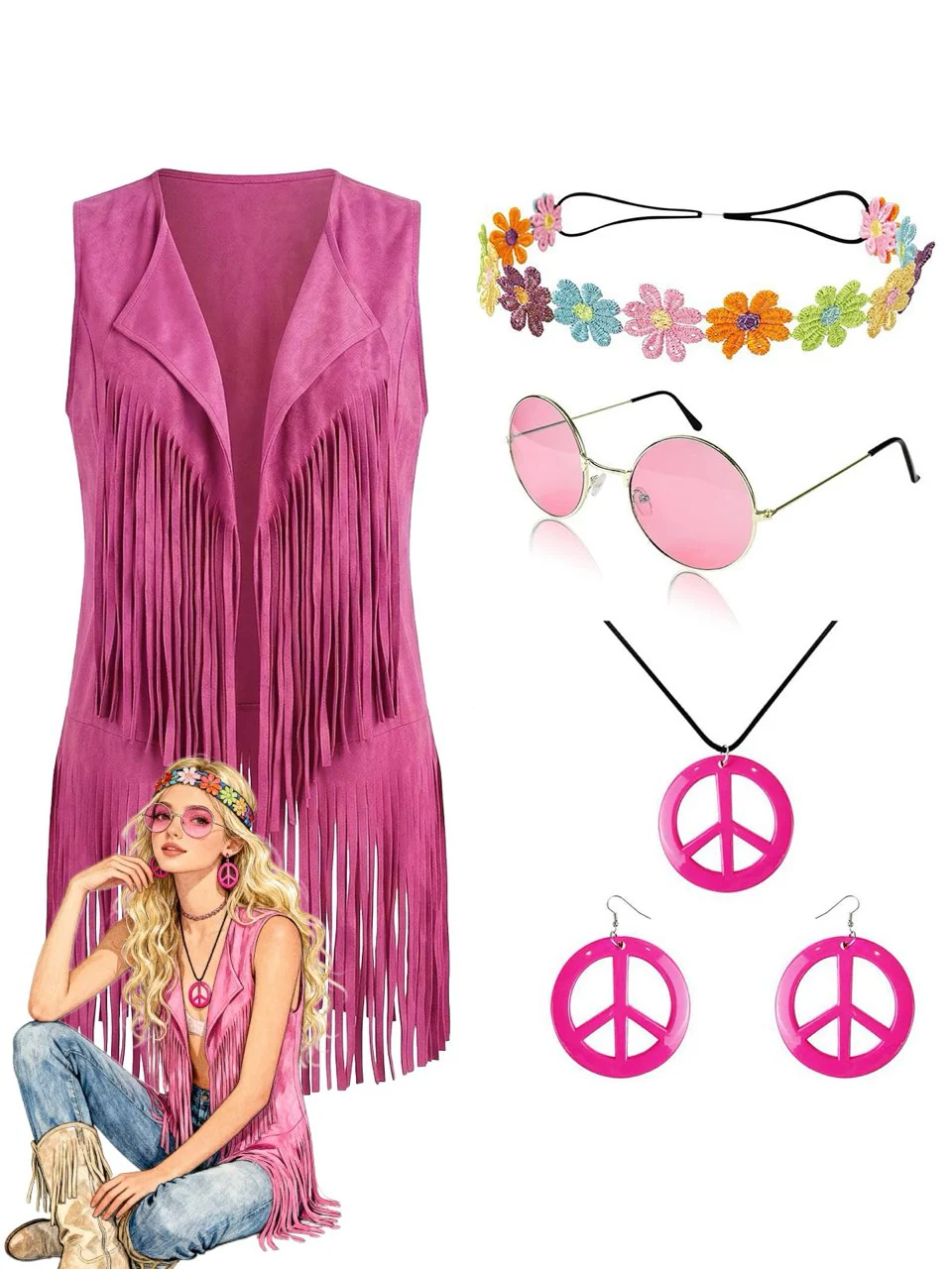 1970s Faux Suede Tassel Disco Vest Set - Image 9
