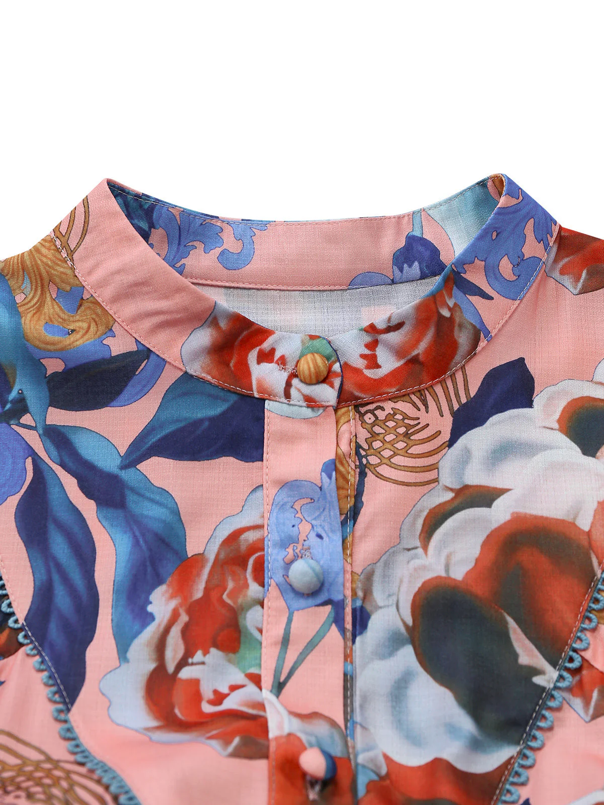 1970s Floral Lantern Sleeve Shirt Collar Belted Dress - Image 4