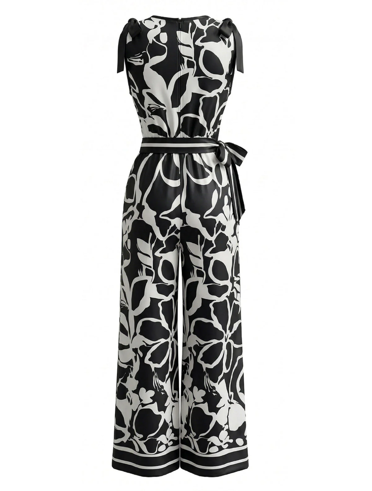 1970s Floral V-Neck Sleeveless Wide Leg Jumpsuit - Image 3
