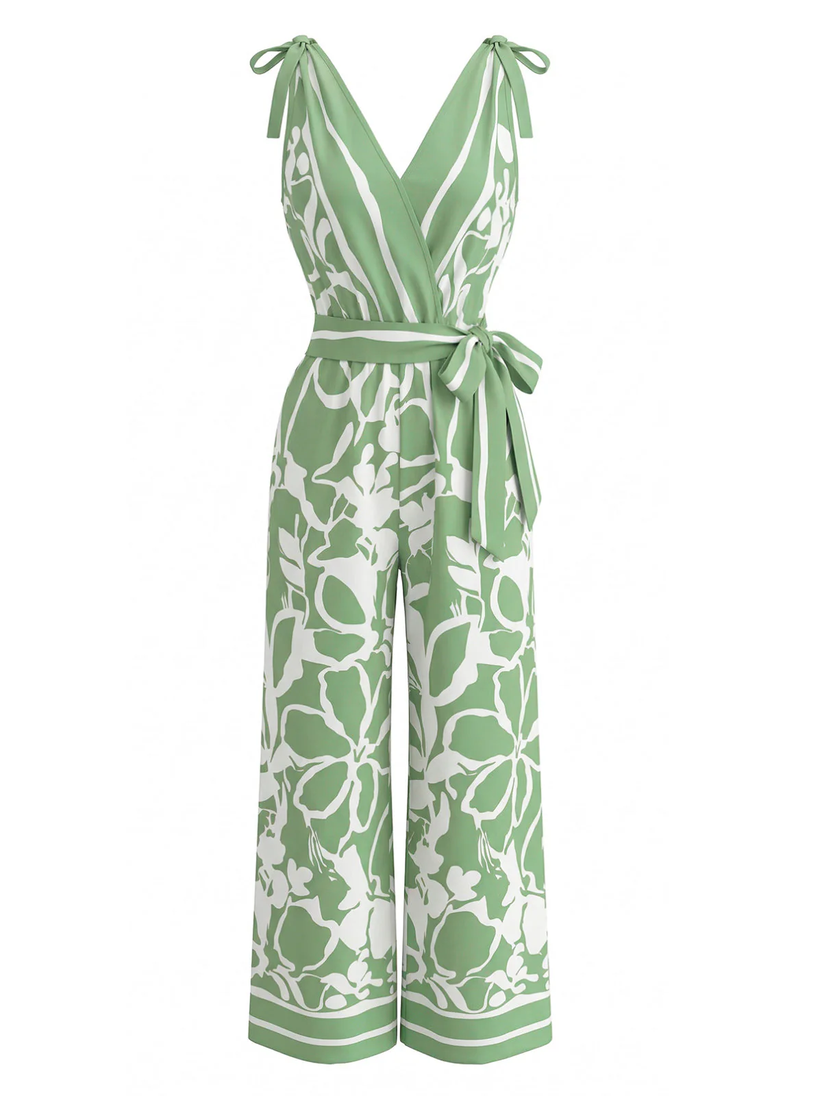 1970s Floral V-Neck Sleeveless Wide Leg Jumpsuit - Image 4