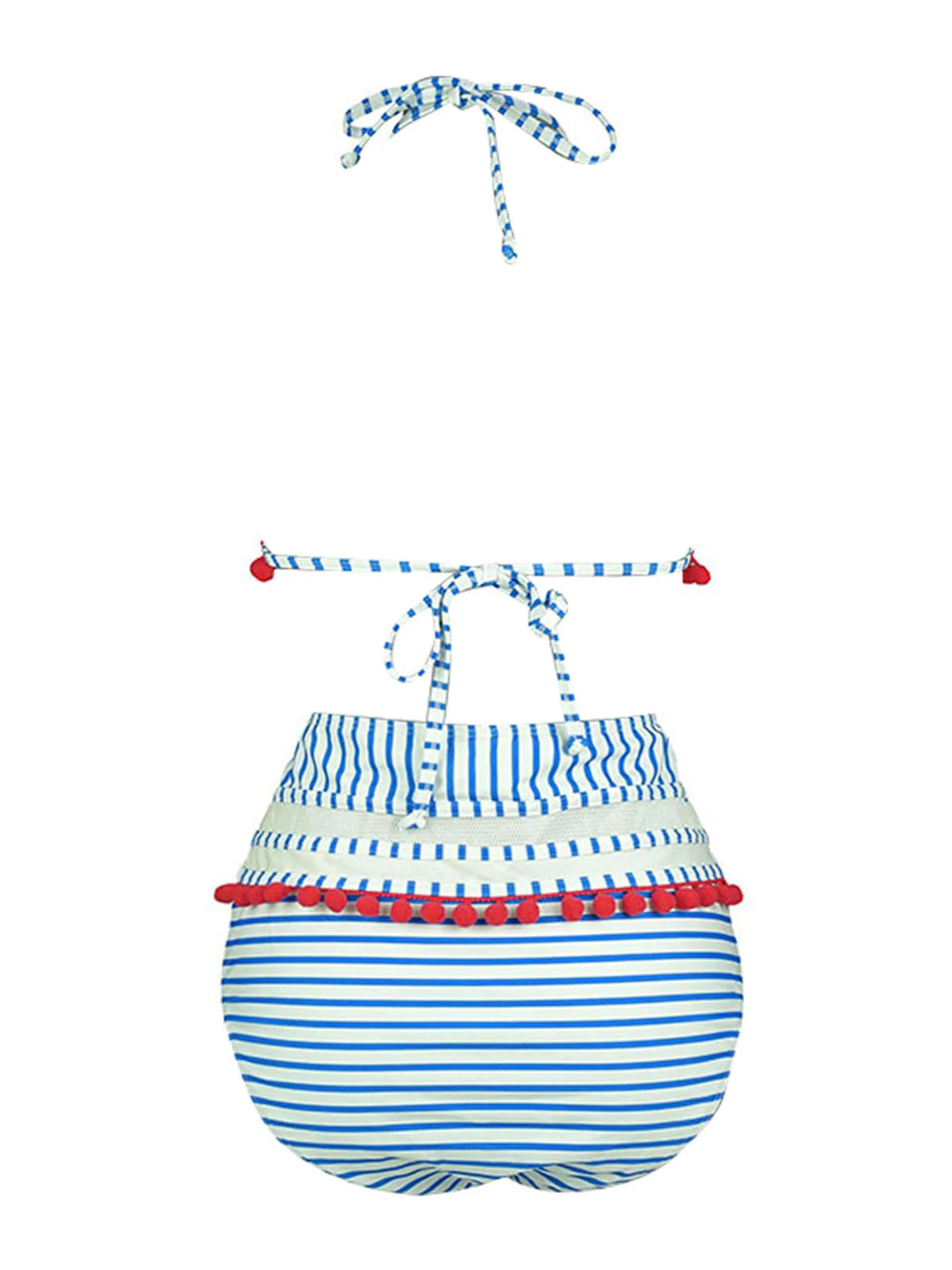 1970s Fur Ball Pendant Tassel Striped Swimsuit - Image 3