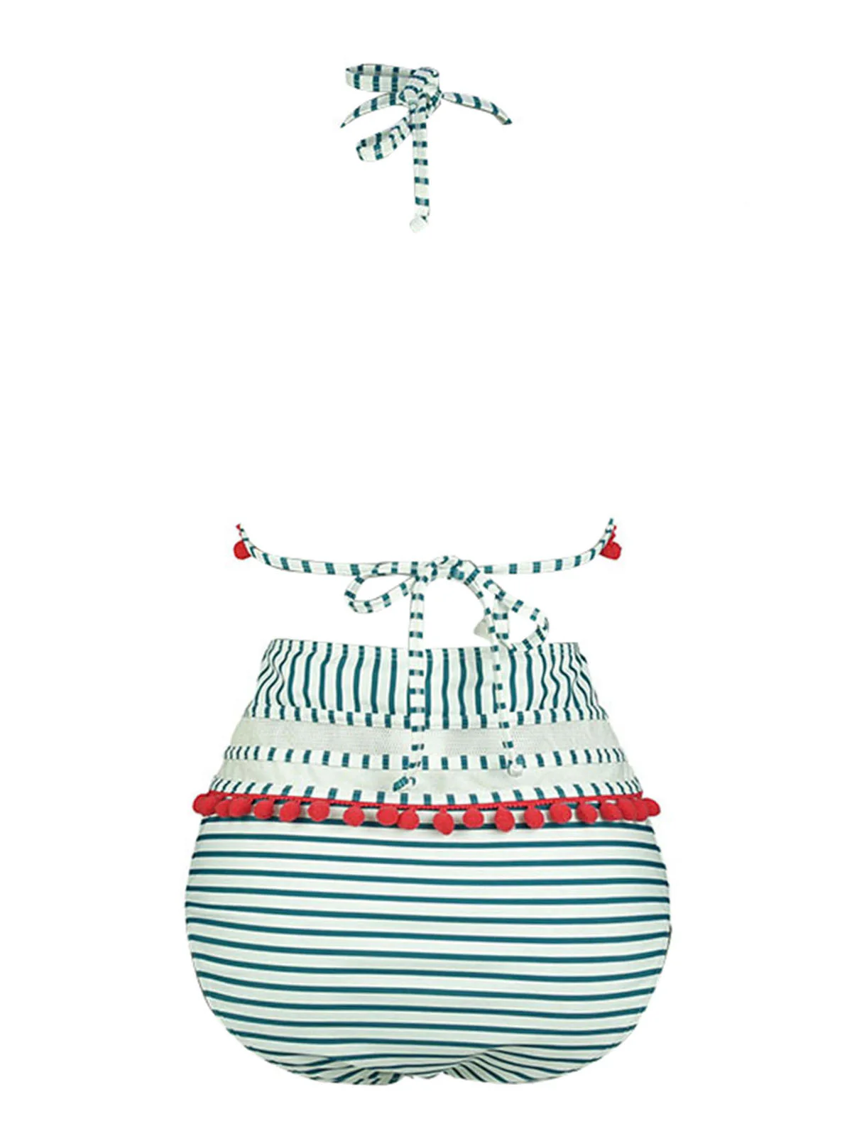 1970s Fur Ball Pendant Tassel Striped Swimsuit - Image 6