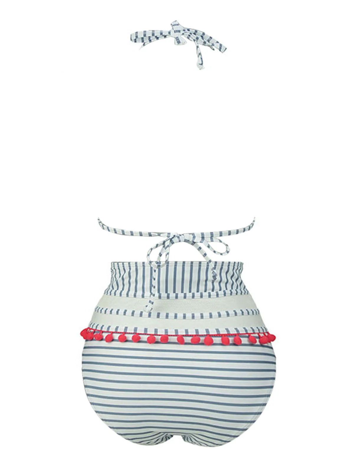 1970s Fur Ball Pendant Tassel Striped Swimsuit - Image 9
