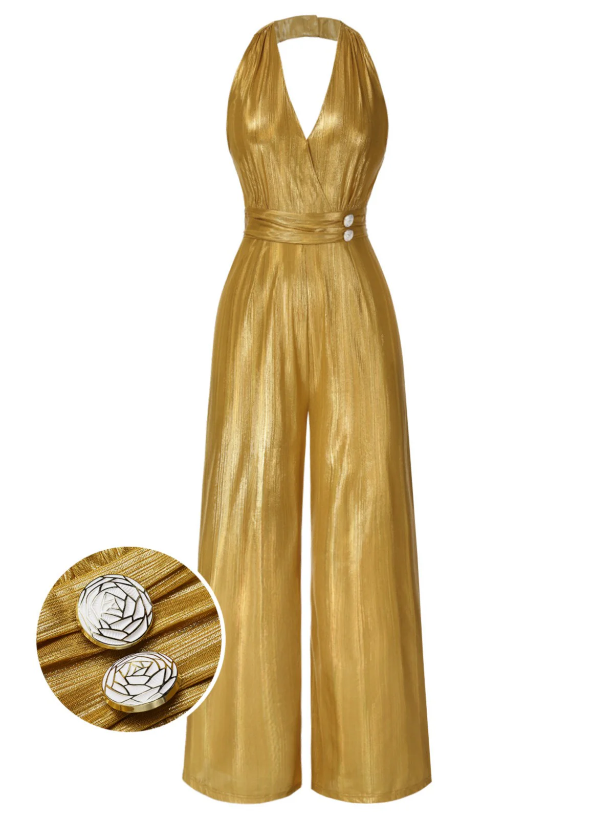 1970s Gingerbread Man V-Neck Halter Jumpsuit - Image 2