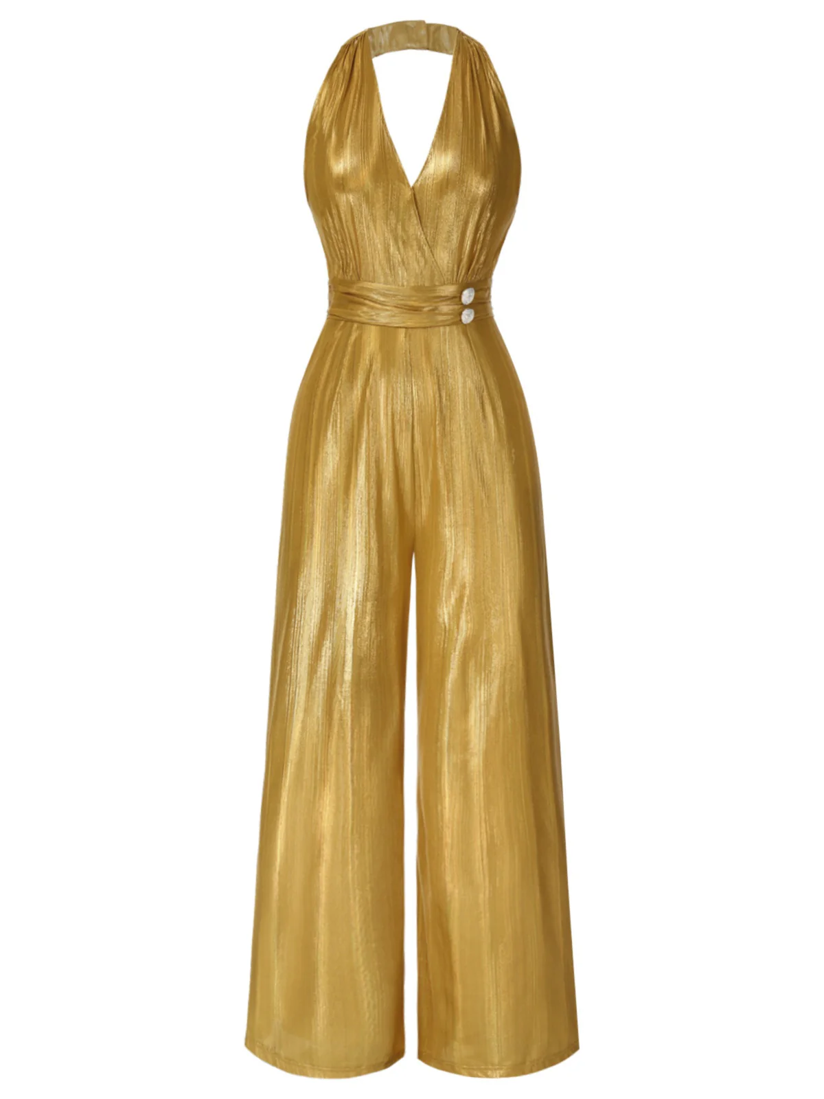 1970s Gingerbread Man V-Neck Halter Jumpsuit - Image 3