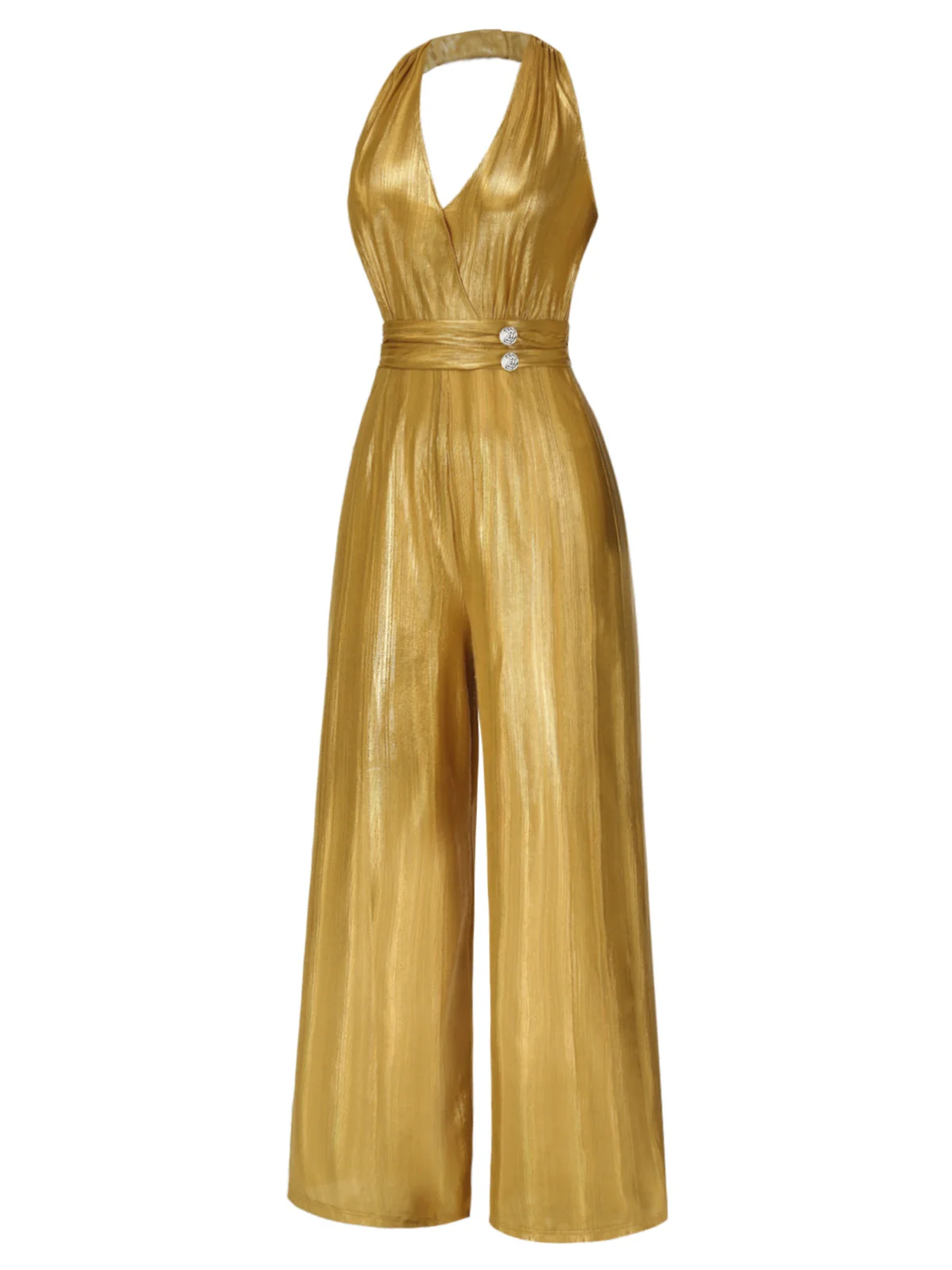 1970s Gingerbread Man V-Neck Halter Jumpsuit - Image 4