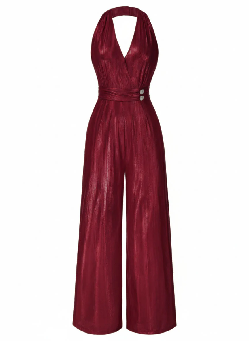 1970s Gingerbread Man V-Neck Halter Jumpsuit - Image 9