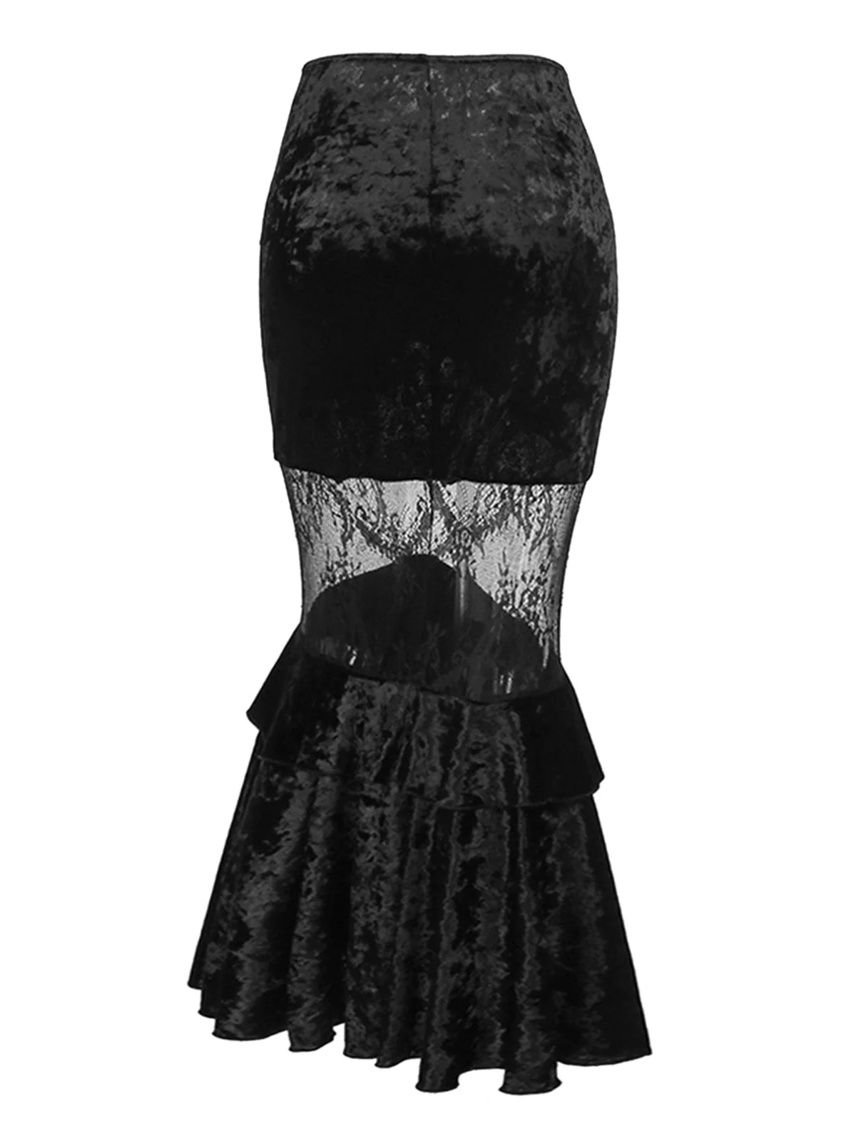 1970s Gothic Velvet Lace Tiered Mermaid Skirt - Image 2