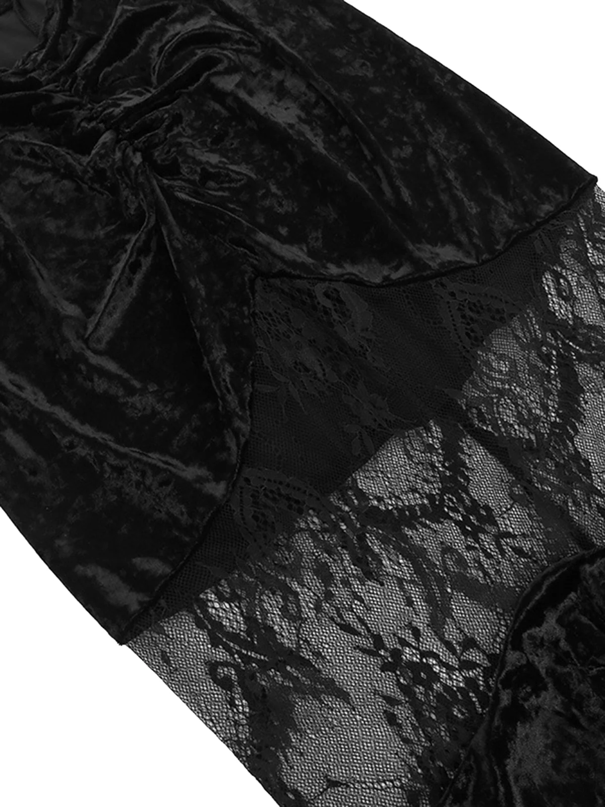 1970s Gothic Velvet Lace Tiered Mermaid Skirt - Image 3