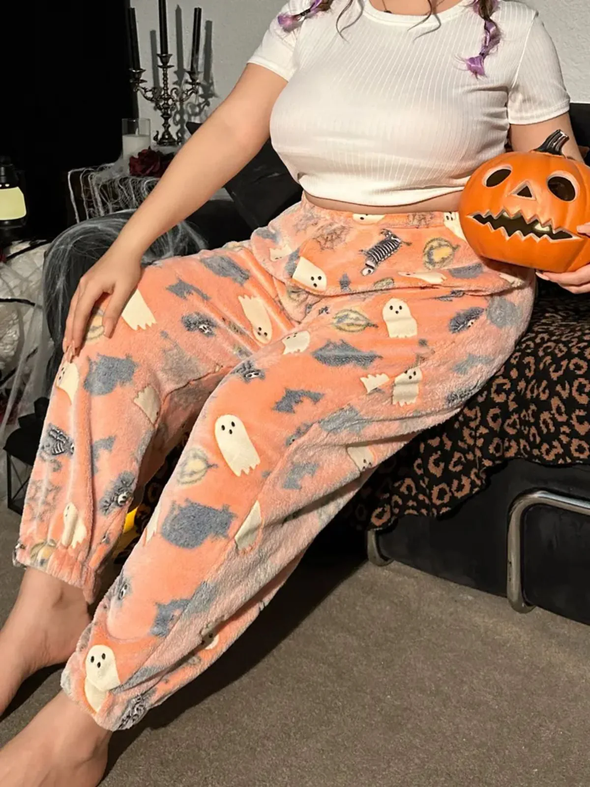 1970s Halloween Glowing Pumpkin Ghost Pajama Pants - Image 5