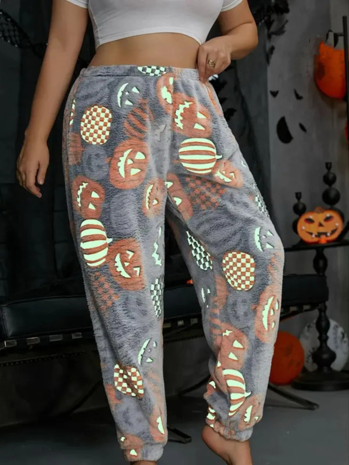 1970s Halloween Glowing Pumpkin Ghost Pajama Pants - Image 6