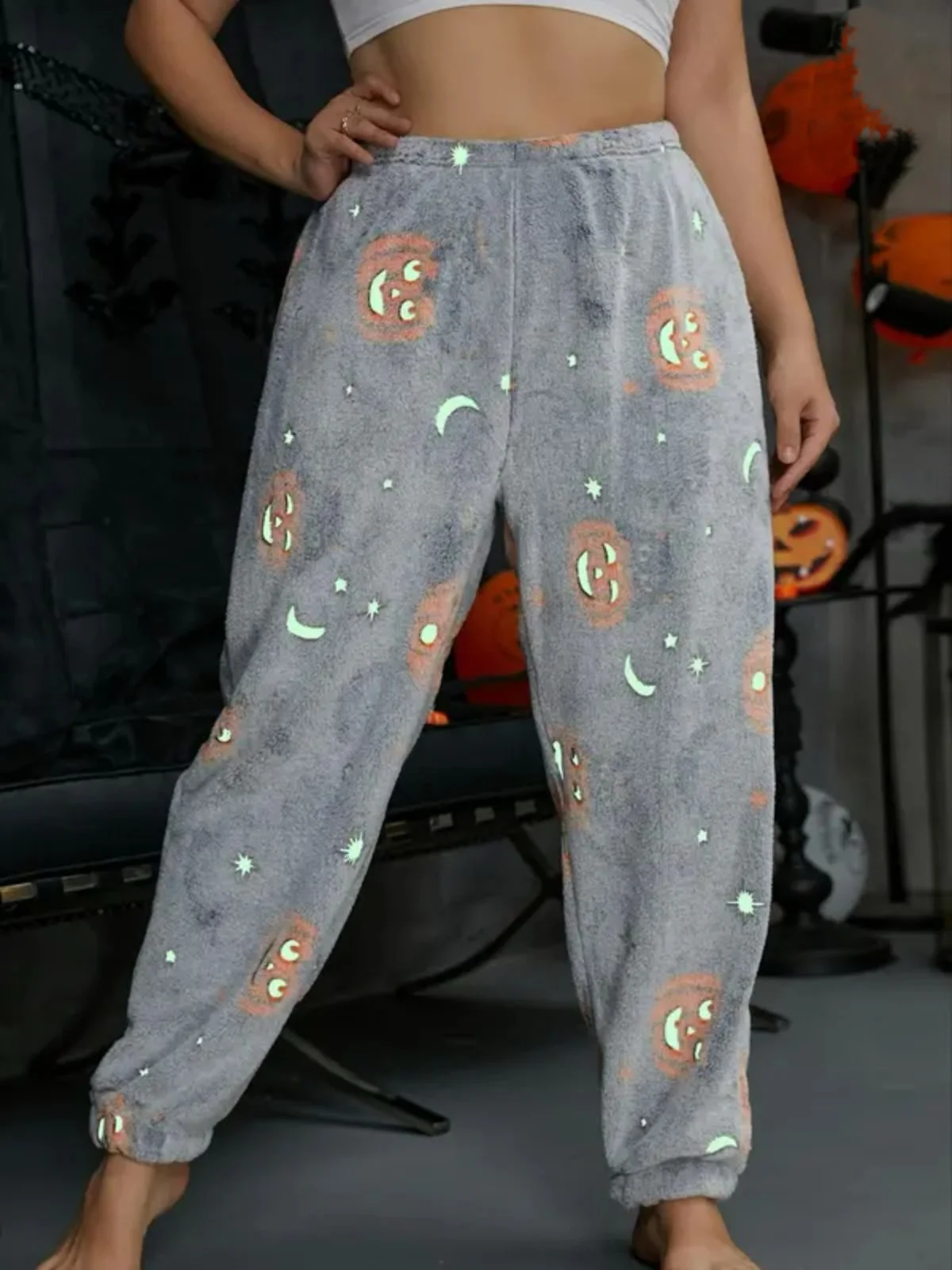 1970s Halloween Glowing Pumpkin Ghost Pajama Pants - Image 8