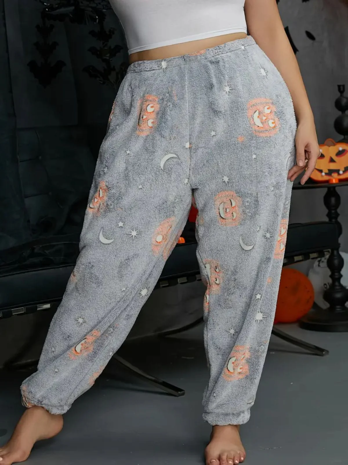1970s Halloween Glowing Pumpkin Ghost Pajama Pants - Image 9